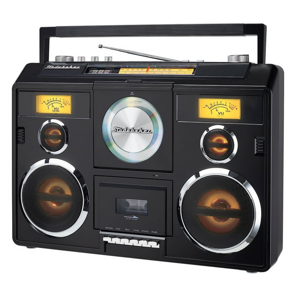 Studebaker SB2140B Portable Stereo Boombox with Bluetooth CD AM/FM and Cassette Player - Black