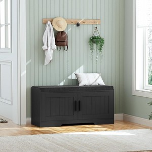Comfort & Storage Combined: 2-Tier Entryway Bench with Plush Cushion - Features Open Shelf for Easy Shoe Organization - 1 of 4