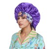 Anna-Kaci Women Silk Bonnet for Sleeping Satin Lined Hair Bonnet with Floral Tie Band for Curly Hair Protection - 3 of 4