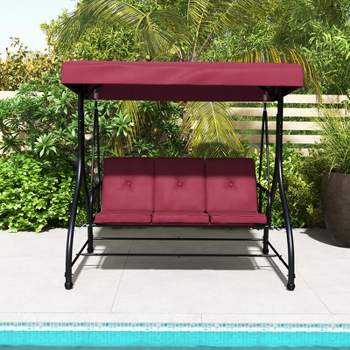 Costway 3-Seat Outdoor Converting Patio Swing Glider Adjustable Canopy Porch Swing Coffee/Black/Red