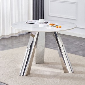 Sapphtopaz 42" Round Dining Table with Marble Top Stainless Steel Leg Kitchen Table for Dining Room, Small Spaces - 1 of 4