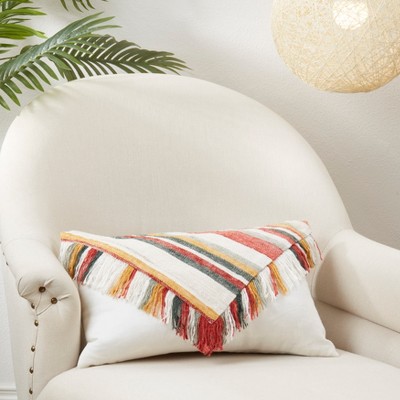 Rust Multicolor Cotton Fringe Throw Pillow Cover 16 x 24