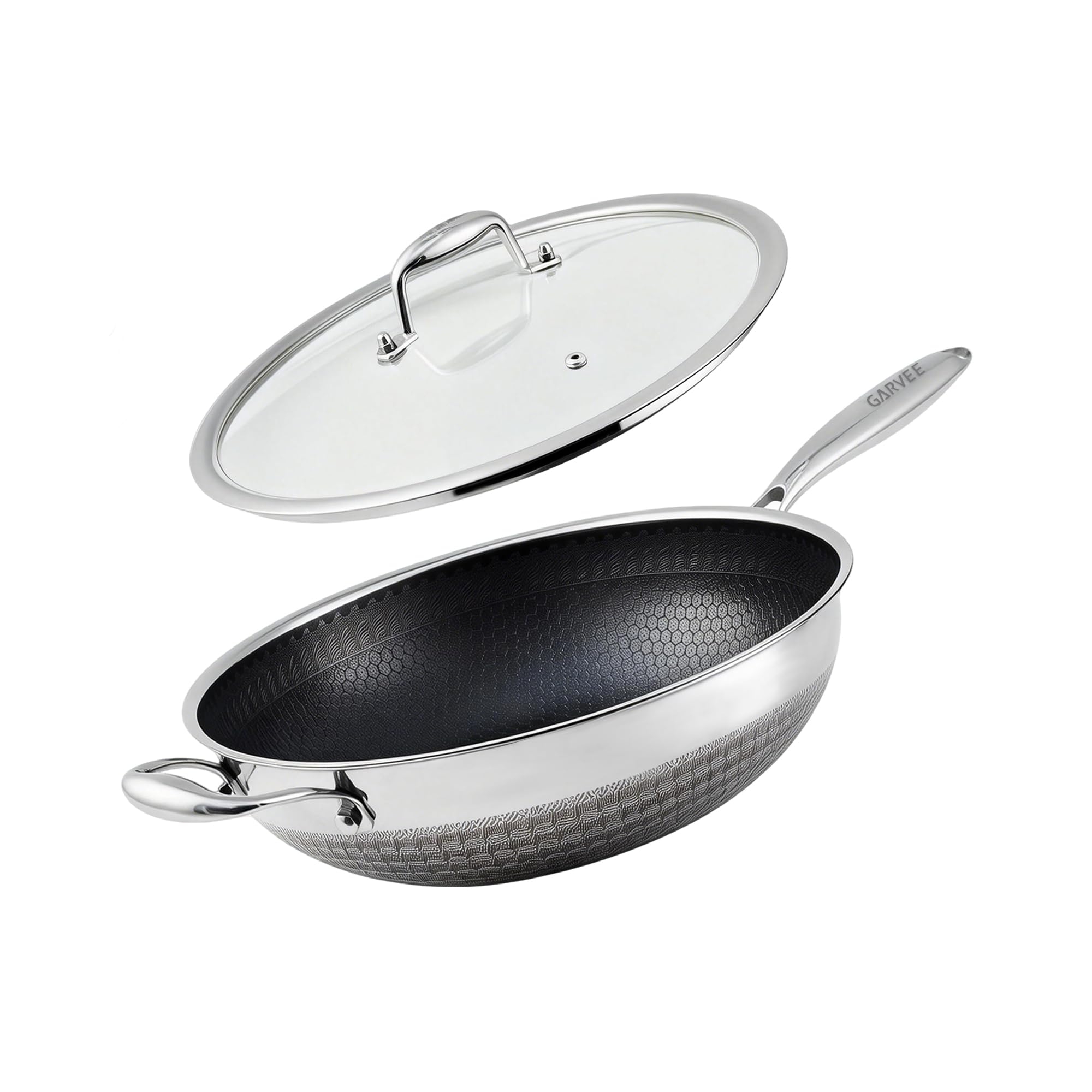 Stainless Steel Wok Pan,13 Inch Hybrid Woks & Stir-Fry Pans Nonstick,Induction Cooking Pan with Lid,PFOA Free Cookware,Dishwasher