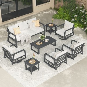 SUGOLD Patio Couch Aluminum Outdoor Sofa with 3 Seats, All-Weather Metal Outdoor Couch Navy Blue - 1 of 4