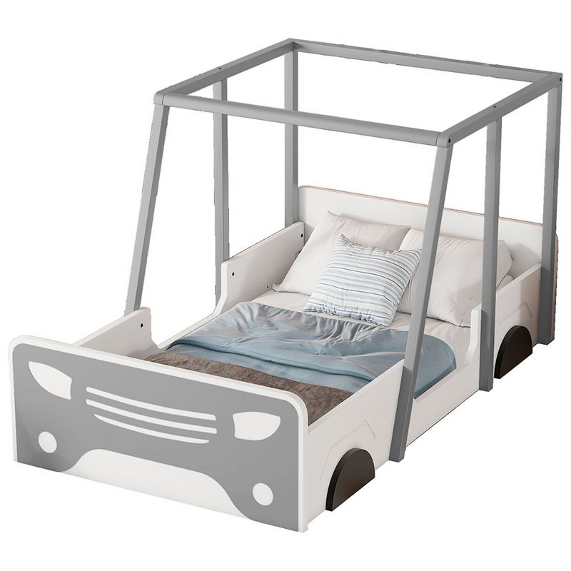 Car-Shaped Bed Frame Twin Size, Fun Playhouse Wooden Platform Bed With Roof, Wheels And Door, With Safe Guardrails, 1 of 8