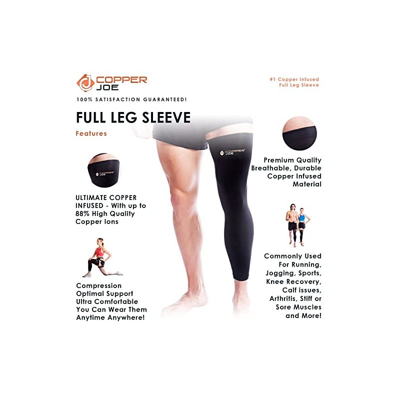 Copper Joe Full Leg Compression Sleeve - Support for Knee, Thigh, Calf, Arthritis, Running and Basketball. Single Leg Pant For Men & Women, 4 of 13