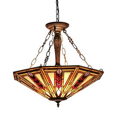Chloe Lighting Jayden Tiffany-Style 3 Light Mission Inverted Ceiling Pendant Fixture 25`` Shade