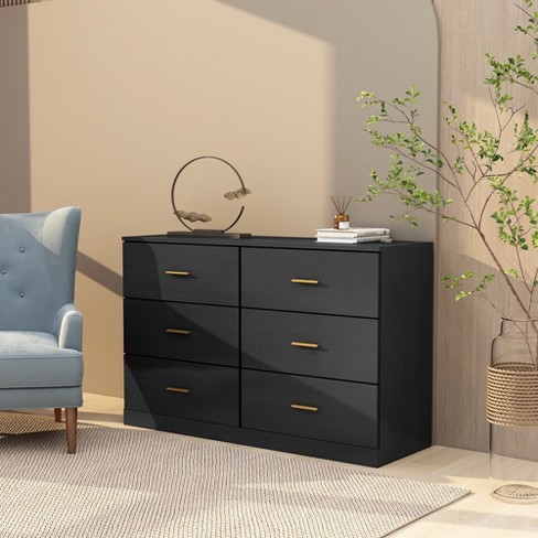 Dresser For Bedroom 6 drawer Wide Chest Of Drawers Ample Storage Organizer Multi functional Tv Dressing Table For Living Dinner Black Target