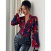 Women's Floral Print Deep V Neck Blouse Long Lantern Sleeve Button Front Shirt Fall Spring Crop Top - 2 of 4