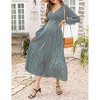 Maternity Dress Women's V-Neck Puff Sleeve Pleated Maternity Maxi Dress for Baby Shower or Casual Wear  lightgreenflower XL - 4 of 4