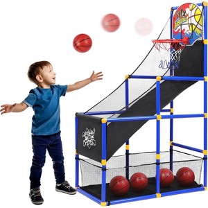 Childrens Basketball Hoop Arcade Set with 4 Balls Pump Indoor Outdoor Play Toy - 1 of 4