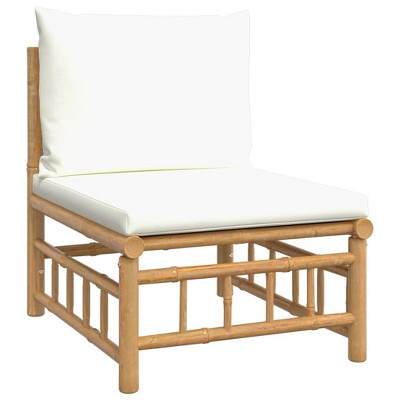 vidaXL Bamboo Patio Middle Sofa with Cream White Cushions - Comfortable and Durable Outdoor Seating Solution for Garden, Backyard and Patio