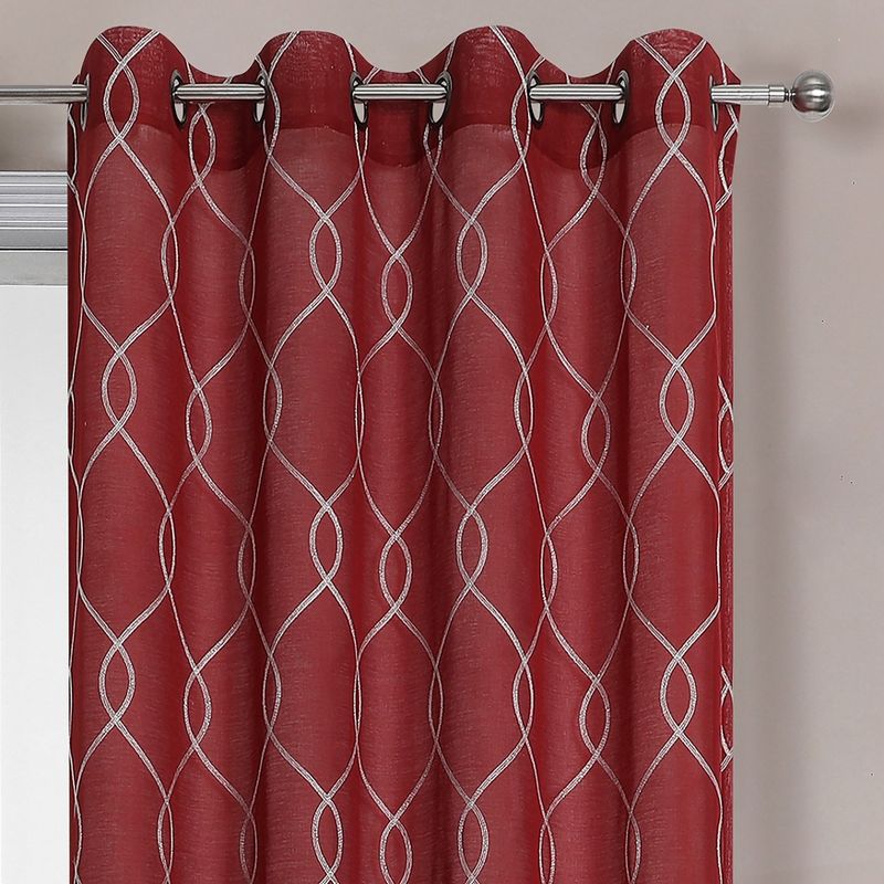 Kate Aurora 2 Piece Clarabelle Embroidered Lattice Matte Sheer Grommet Top Curtain Panels - 84 In. Long, 3 of 7