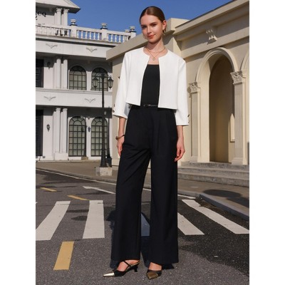 INSPIRE CHIC Women's Collarless 3/4 Sleeve Open Front Button Decor Cuff Cropped Jacket White XX-Large — фото 3