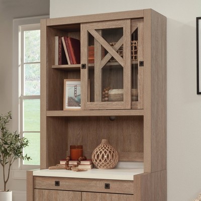 Brushed Oak China Cabinet with Safety-Tempered Glass Doors