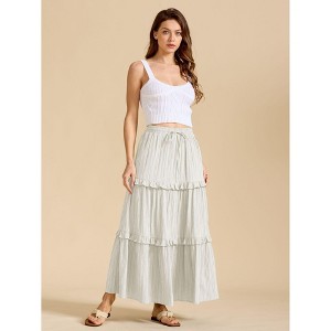 Women's Ruffle Splicing Drawstring Waist Maxi Skirt Summer Fall Casual Flowy Swing A Line Loose Fit Tiered Long Skirt - 1 of 4