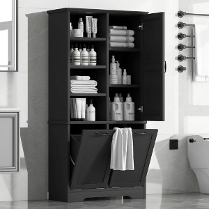 Akoasm 68 in. H Black Bathroom Storage Cabinet with Doors and Drawers - 1 of 4