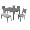 APRILSOUL 6 Piece Dining Set, Rectangular Wooden Dining Table with 4 Upholstered Chairs and a Bench, 6 People, Living Room, Home Bar and Kitchen, Gray - 3 of 4