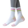Anna-Kaci 3-Pack Women's Cotton Crew Socks with Color Block Toes Striped Cuffs and Non-Slip Grip Soles - 2 of 4