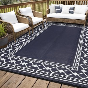 Outdoor Rug Waterproof Plastic Straw Washable Carpet Modern Border Reversible Mat for Camping RV Deck Porch Balcony Backyard - 1 of 4