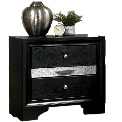 Vynxaria Contemporary 1pc Nightstand - Hidden Jewelry Drawer,  Nickel Knobs, Solid Wood Construction