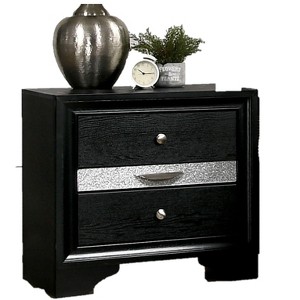 Vynxaria Contemporary 1pc Nightstand - Hidden Jewelry Drawer,  Nickel Knobs, Solid Wood Construction - 1 of 4