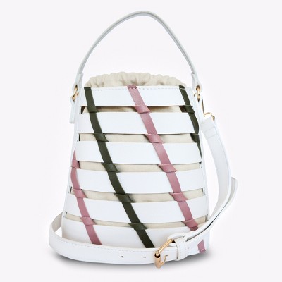 Mersi Kara Woven Crossbody Bucket & Top Handle Bag - White/olive/pink ...