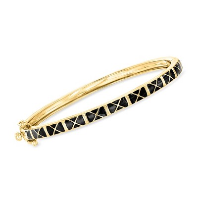 Ross-Simons Black Enamel X Bangle Bracelet in 18kt Gold Over Sterling Size 7