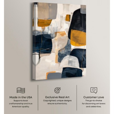 Boho Neutral Abstract Canvas Wall Art in Blue and Gold, 24" x 36"