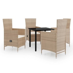 vidaXL 5 Piece Patio Dining Set with Cushions - Outdoor Beige PE Rattan Furniture with Powder-Coated Steel Frame and Glass Tabletop - 1 of 4