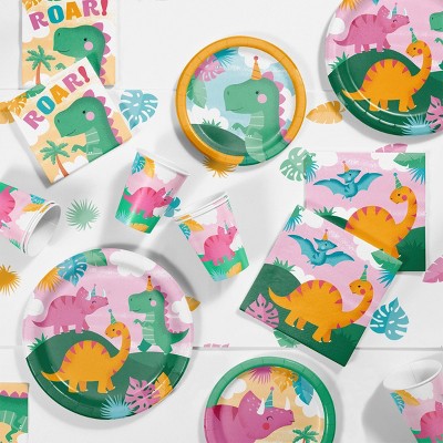 Creative Converting Girl Dino Birthday Party Supplies Kit 57ct