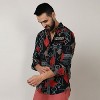 Campus Sutra Men Men's Crimson Red & Teal Green Artistic Block Shirt - 3 of 4
