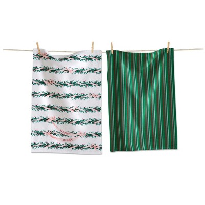 tag Very Merry Garland Dishtowel Set - Christmas Kitchen Towels, Multicolor Cotton, Machine Wash, 26x18 inches