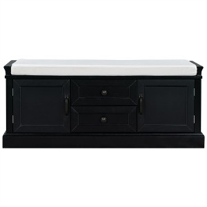 OUTSUPPLY Entryway Storage Bench with 2 Drawers and 2 Cabinets, Removable Velvet Cushion for Hallway, Living Room, Mudroom - 1 of 4