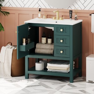 FURNIinspire Bathroom Storage Cabinets 30 Inch Bathroom Vanity Cabinet Combo With Ceramic Sink, Bathroom Under Sink Organizer, Green, 18.3"*30"*33.59" - 1 of 4