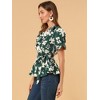 INSPIRE CHIC Women's Floral V Neck Tie Waist Short Sleeve Belted Ruffle Wrap Shirt - 4 of 4