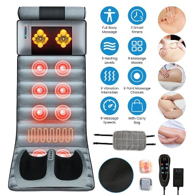 Angel Sar Full Body Vibration Massage Mat, 10-Zone Massage with Heating, Detachable Neck & Foot Massager, Inflatable Lumbar Pillow, Anti-Slip Design
