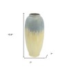 HomeRoots 16" Blue And Cream Reactive Glaze Ceramic Cylinder Table Vase - 3 of 4