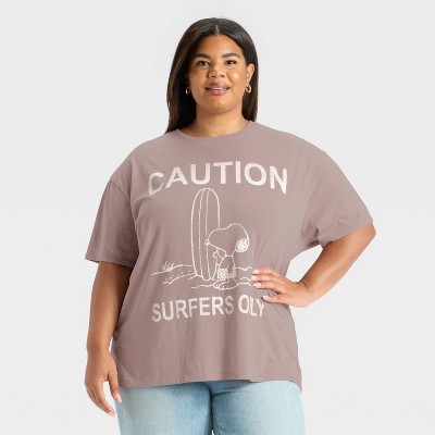 Women's Snoopy Surfer Oversized Short Sleeve Graphic T-Shirt - Taupe