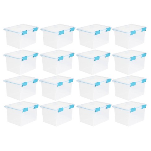 Sterilite 32 Qt Gasket Box, Stackable Storage Bin With Latching Lid And  Tight Seal Plastic Container To Organize Basement, Clear Base And Lid,  16-pack : Target