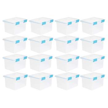 Sterilite 32 Quart Stackable Clear Plastic Storage Tote Container with Blue Gasket Latching Lid for Home and Office Organization, Clear