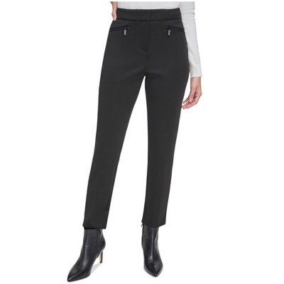 Calvin Klein Womens Solid Straight Ponte Zip Pocket Casual Trouser Pants