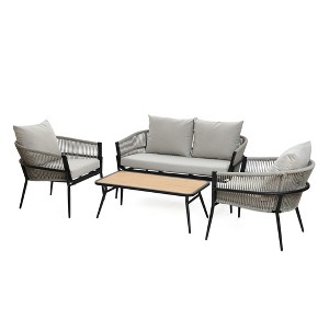 LuxenHome 4-Piece Outdoor Aluminum with PE Rope Patio Set with Cushions - 1 of 4