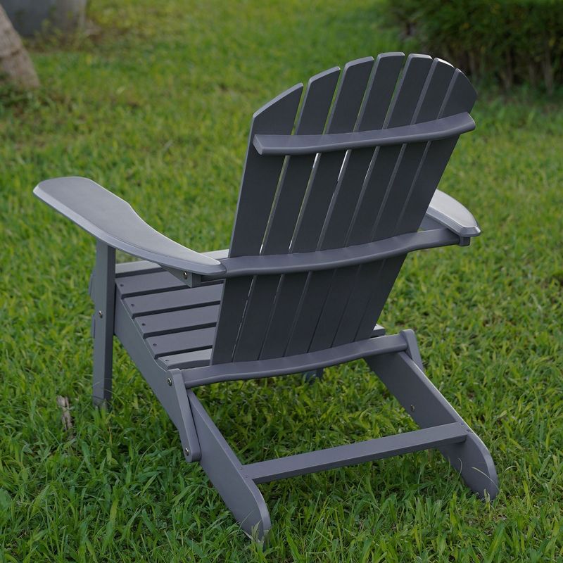 Merry Products Real Acacia Hardwood Flat Folding Adirondack Patio Chair with Tall Backrest, Curved Seat, and Wide Armrests, Gray, 3 of 7