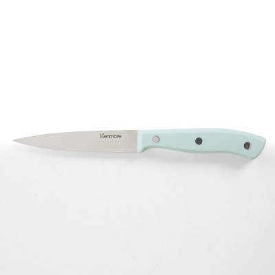 Kenmore Kane 14-Piece Glacier Blue Stainless Steel Cutlery Set with Rubber Wood Block