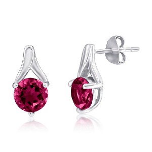 Bella Silver Sterling Silver Round 6MM Stone Earrings - Created Ruby - Red - 1 of 2