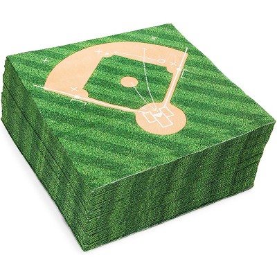 Blue Panda 100-Pack Baseball Field Party Napkins, 2-Ply Disposable Paper Napkin Party Supplies, Green 6.5"