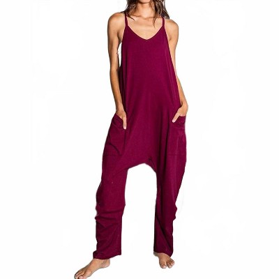 Women's V-neck Jersey Jumpsuit - BUCKETLIST