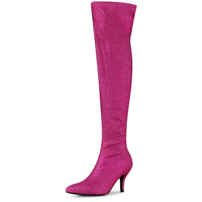 pink glitter thigh high boots