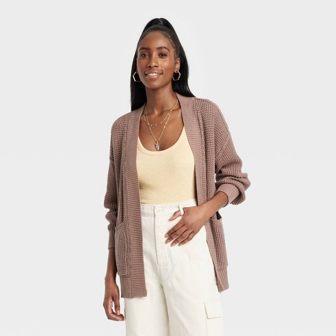 Women's Open-front Cardigan - Universal Thread™ Taupe M : Target